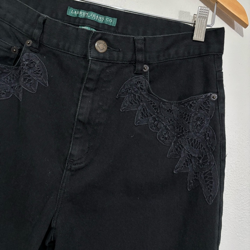Ralph Lauren Bootcut Jeans Size 10 Black Lace Embroidered Crochet Detail - Picture 4 of 9